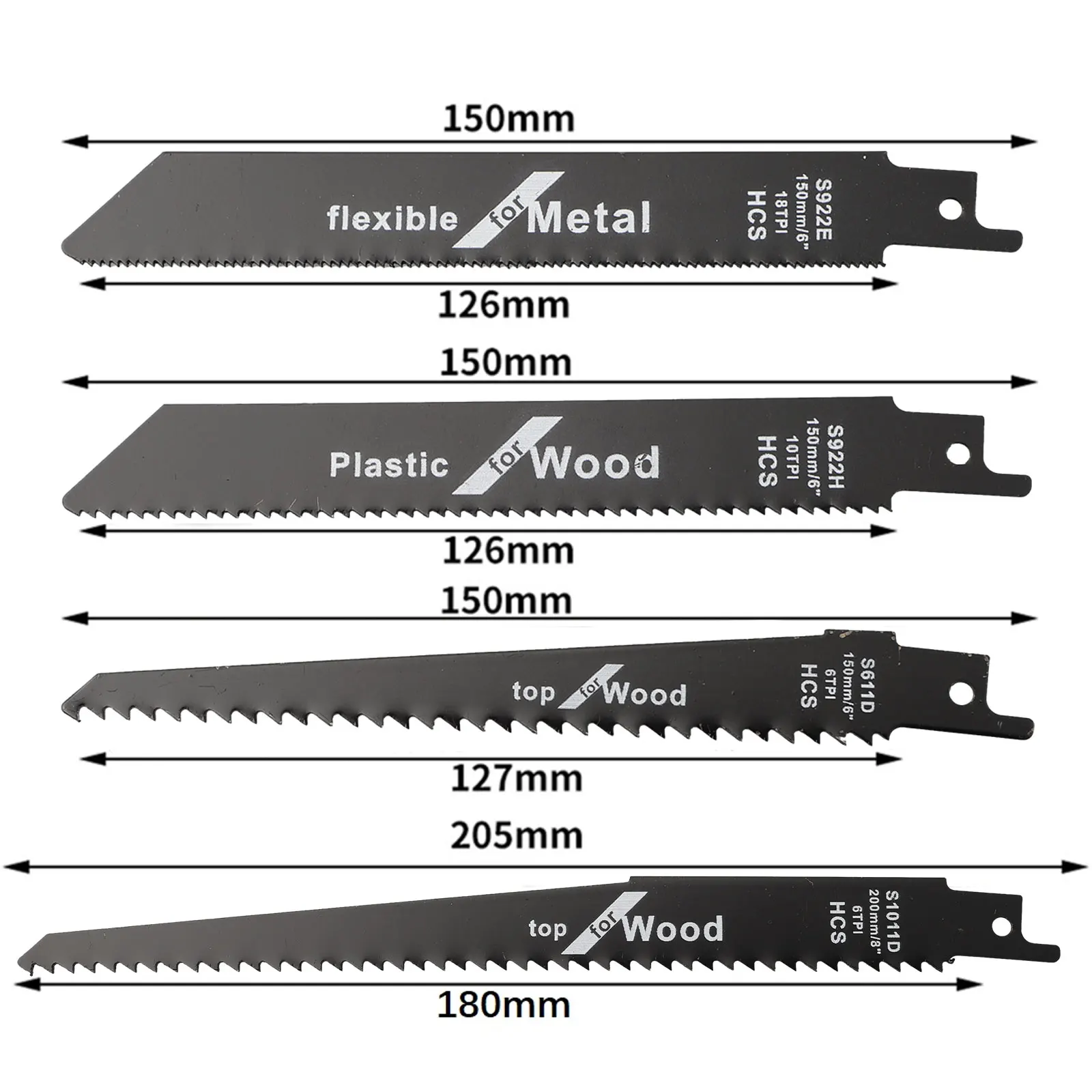 4pcs Reciprocating Saw Blades For Wood Plastic Pipe PVC Metal Cutting Outdoor Trimming Fast Cutting S922H/S922E/S611D/S1011D