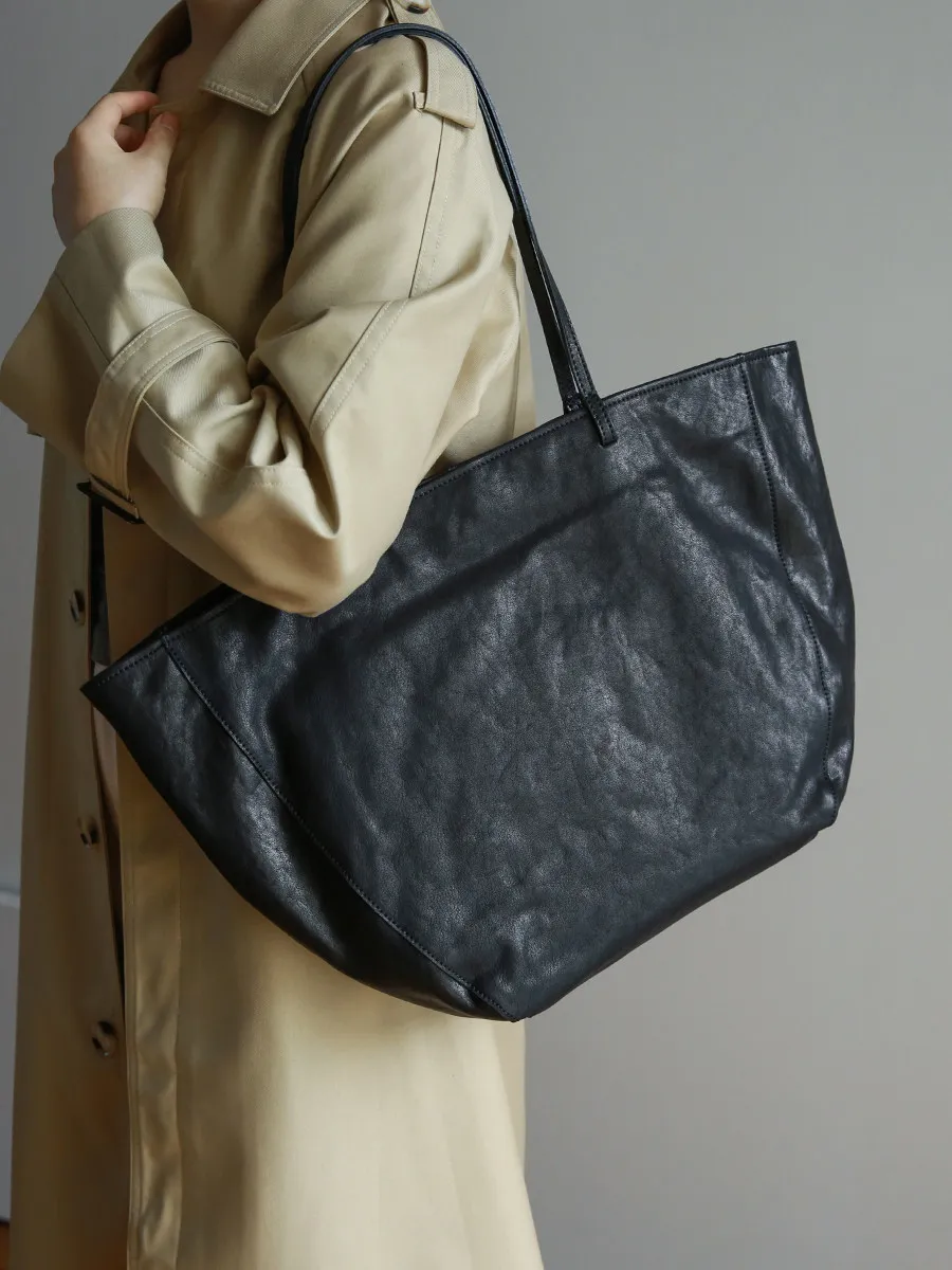 PNDME simple vintage genuine leather women's large capacity tote bag weekend shopping cow leather shoulder bag casual handbag