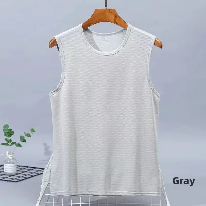 

Men's Summer round Ne Ice Silk Me Vest Breathable Qui Dry Thin Svel T-irt Sport Fitn Gym Tank Top