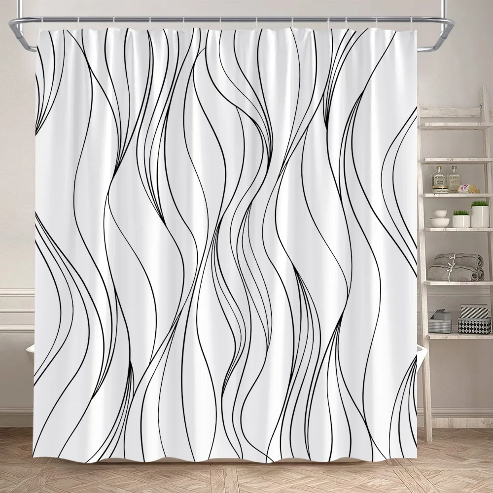 Black and White Striped Shower Curtains Modern Geometric Lines Art Minimalist Pattern Bath Curtain Polyester Home Bathroom Decor