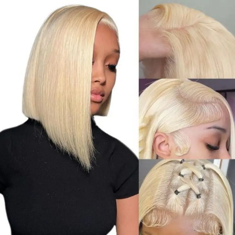 13x4 13x6 HD Lace Front Human Hair Wig 613 Honey Blonde Color Short Bob 8-16 Inch Wig Bone Straight Bob Wigs For Women