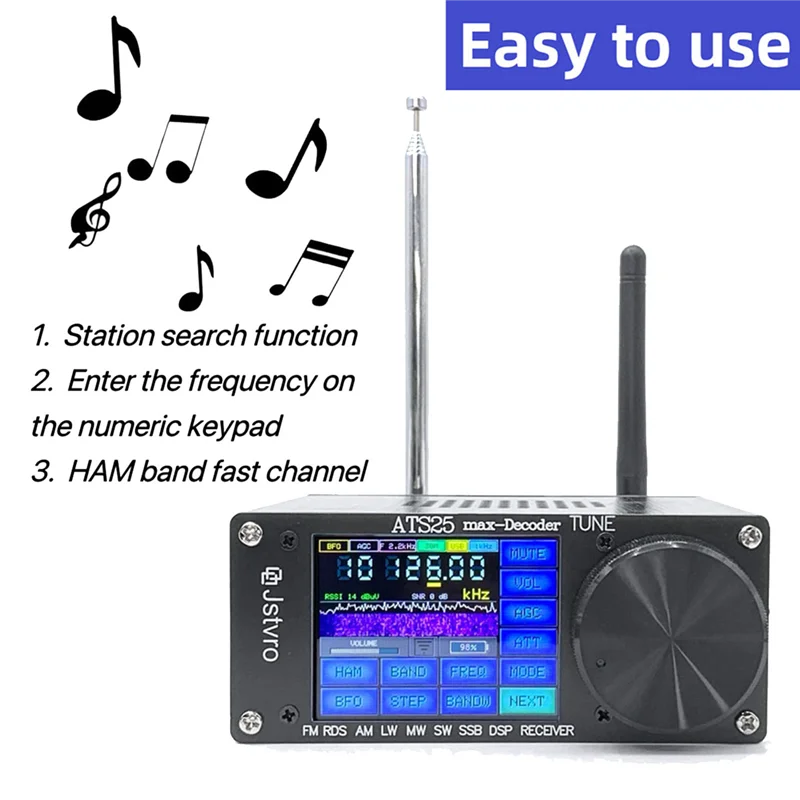 1Set SI4732 Full Radio DSP FM LW MW SW SSB Receiver 64-108Mhz Radio Receiver 2.4 Inch Touch Screen Black