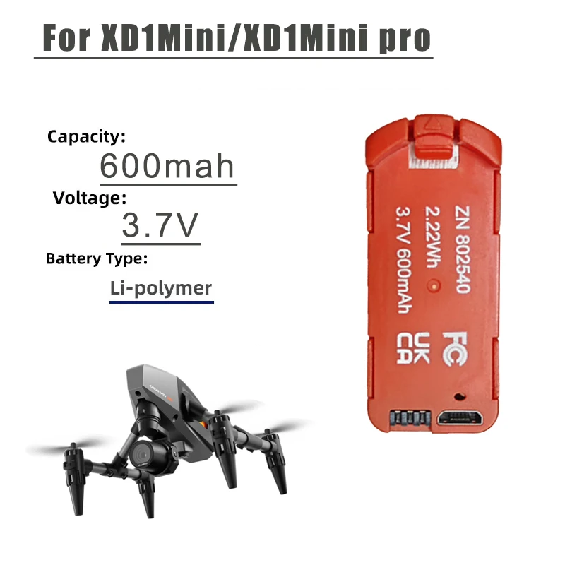 XD1 Mini Pro Drone Battery Original 3.7V 600MAh XD1 Mini Rechargeable Battery For XD1 Li-po Battery Packs Quadcopter Accessoires