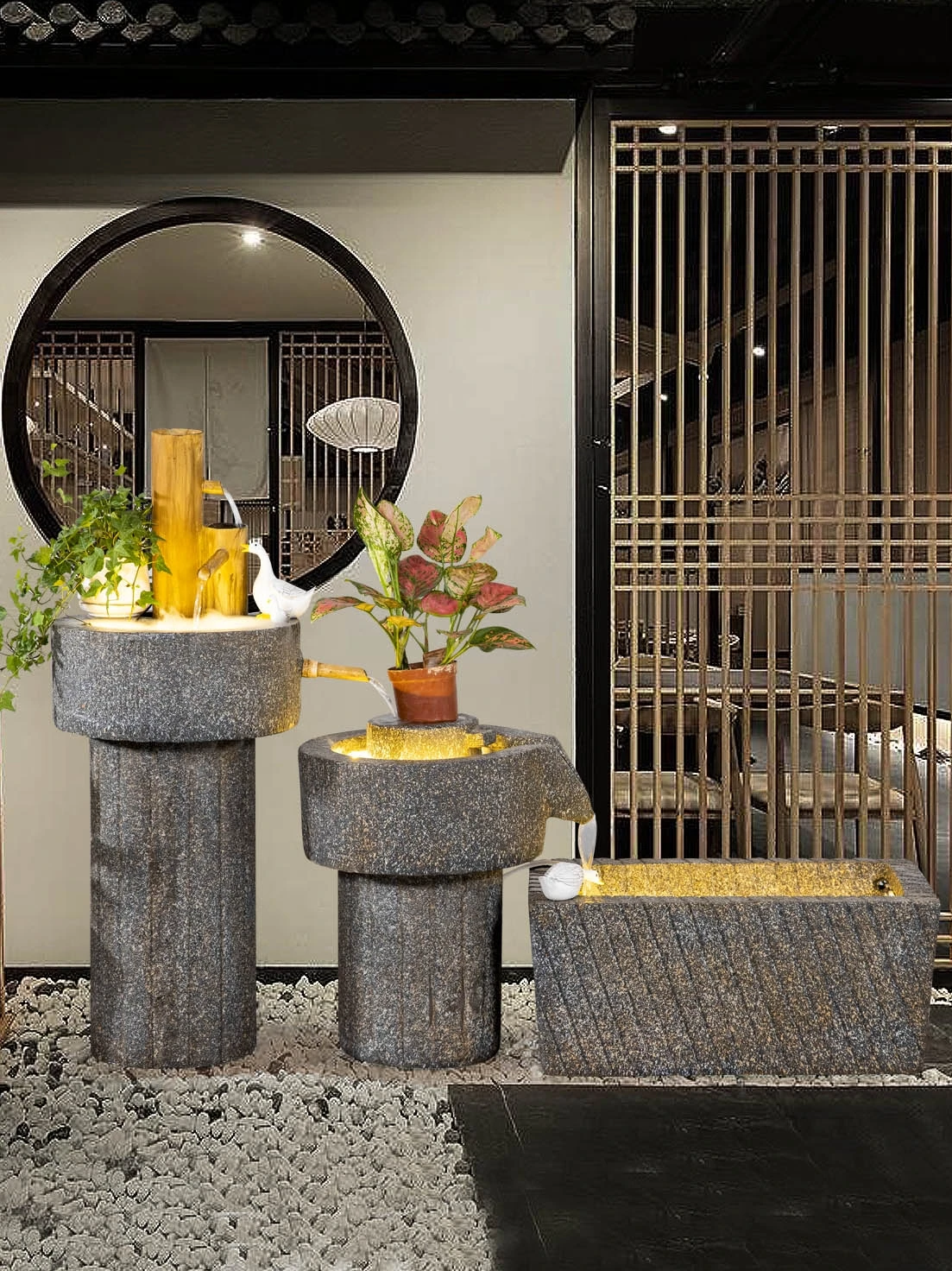 Water Fountain Decoration Balcony Fish Pond Landscape Garden Courtyard Landscape Stonewashed Tea Room