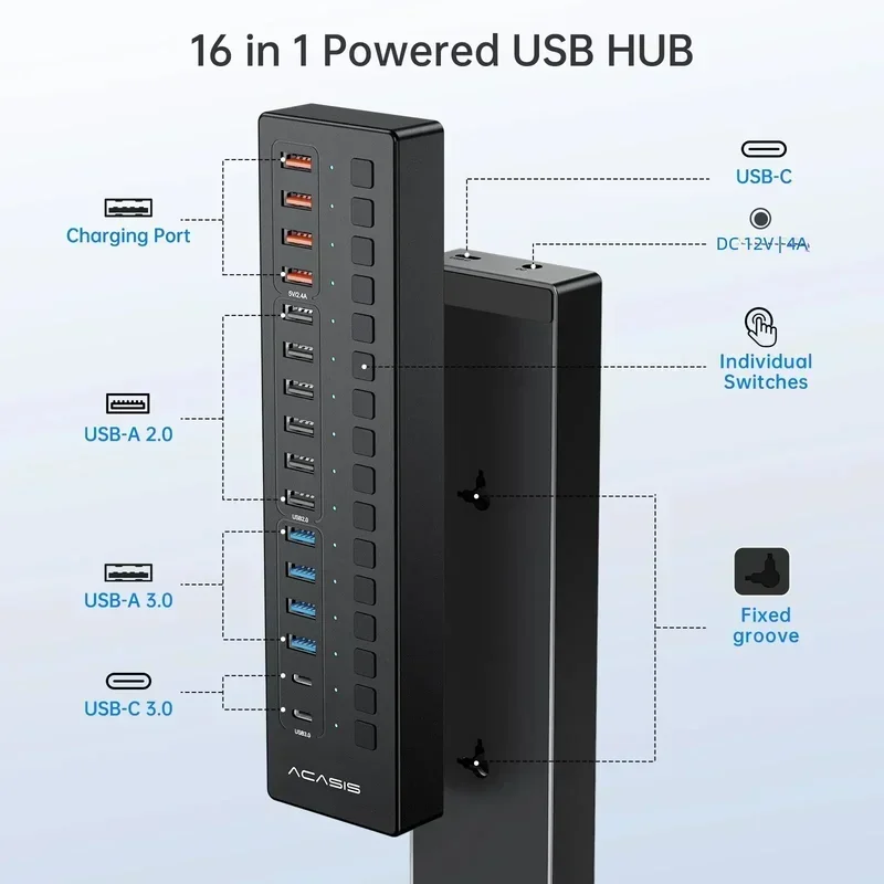 Imagem -02 - Usb 3.0 Divisor 5gbps Usb-c Divisor 16 Portas Docking Station Extensor Usb para Teclado Portátil Mouse Impressora Usb Expandir is