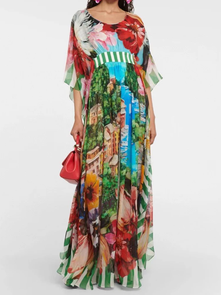 

Ретро 202, летнее женское новое шифоновое платье с летящими рукавами и открытой спиной с высокой талией, модное свободное платье с темпераментом A-word.