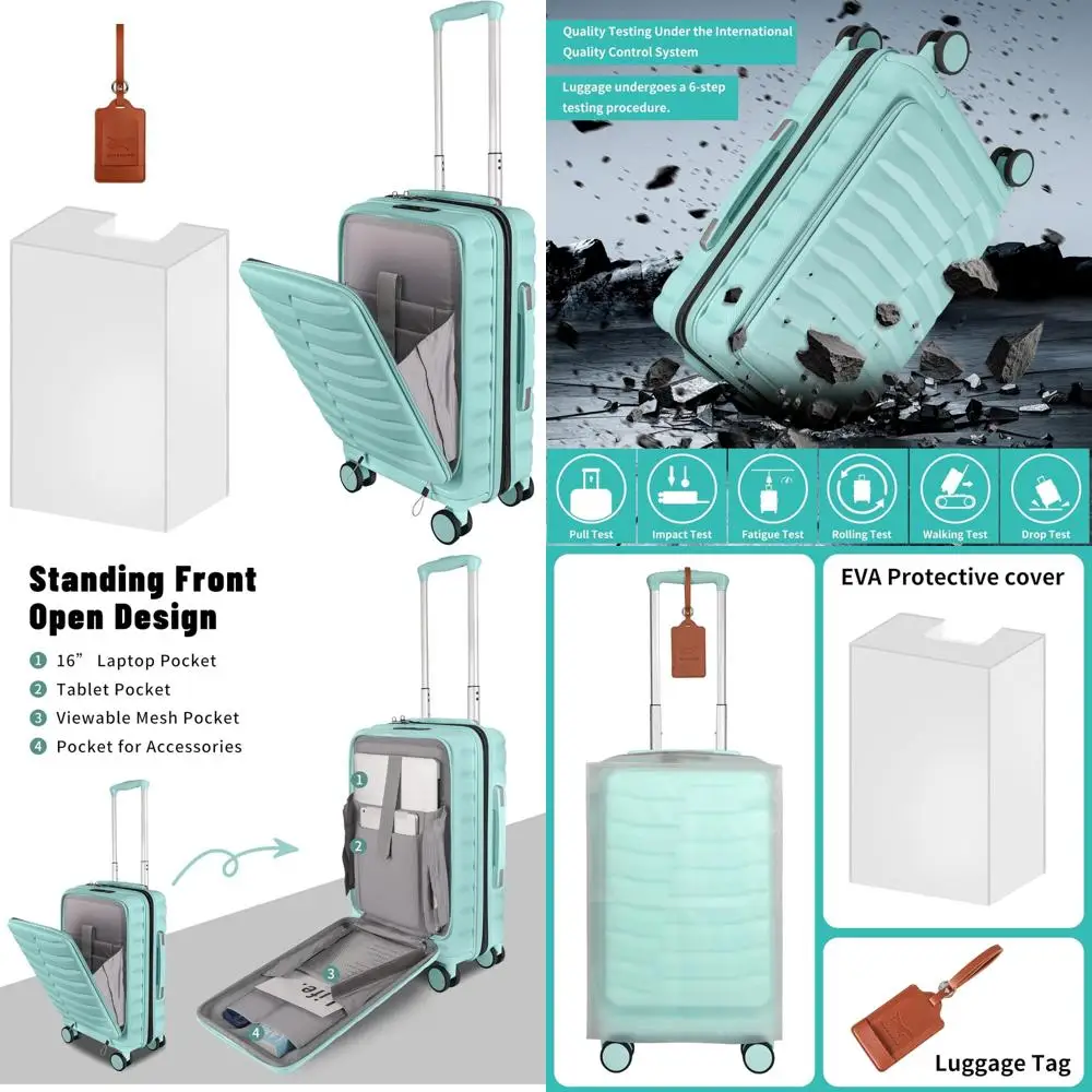 حقيبة أمتعة دوارة قابلة للتوسيع مقاس 20 بوصة ABS + PC، جيب أمامي، حقيبة حمل معتمدة من شركة الطيران #1