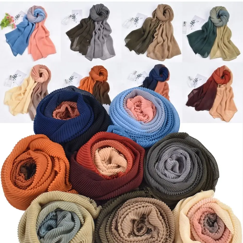 

Fashion Color-blocked Voile Scarf Square Vintage Wrinkled Long Scarf Luxury Brand Design Wrapped Shawl Autumn Winter