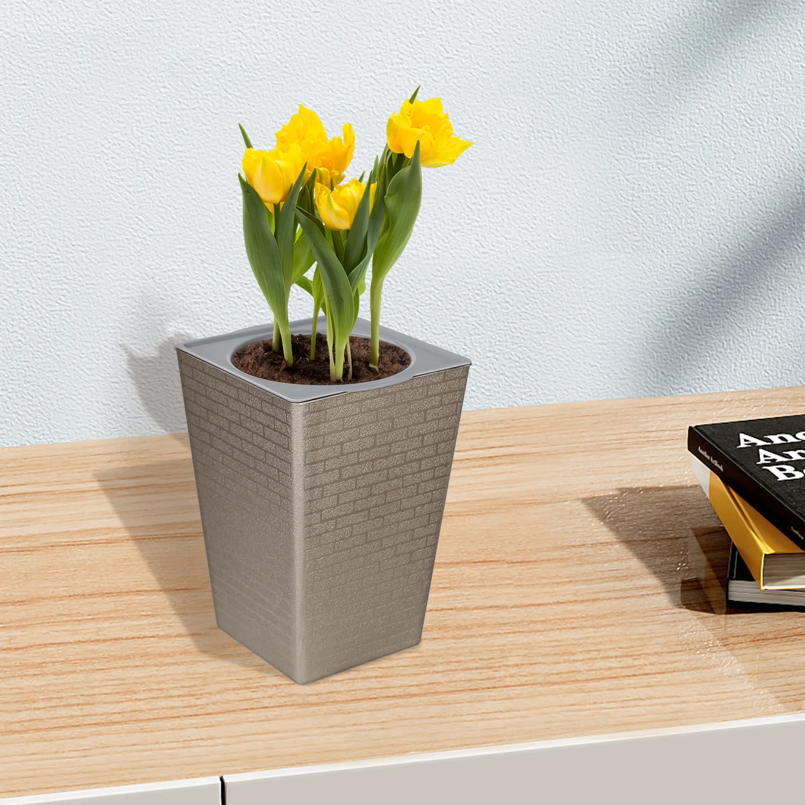 

Square Tall Brick Pattern Flowerpot Creative Shape Garden Flower Pot for Garden Enthusiasts Lovers