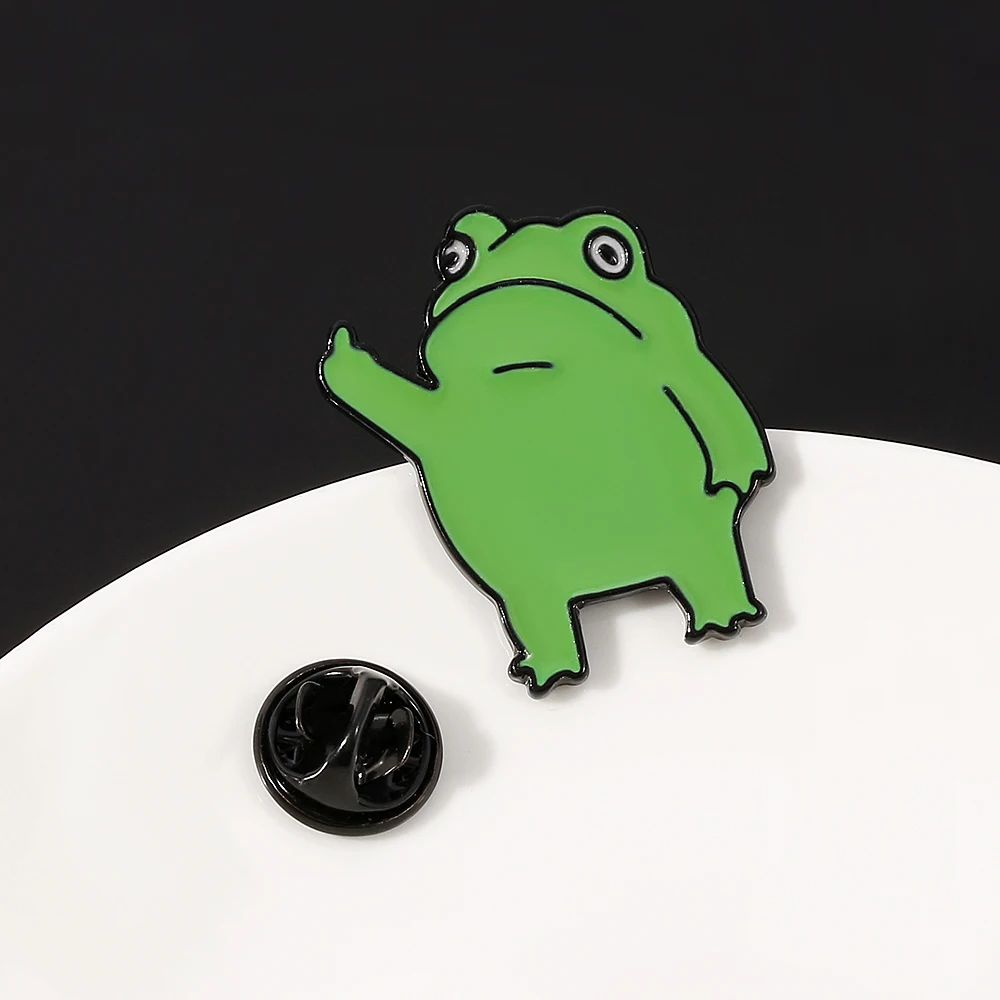 Funny Vertical Middle Finger Frog Brooch Creative Cartoon Animal Metal Badge Personality All-match Clothing Accessories