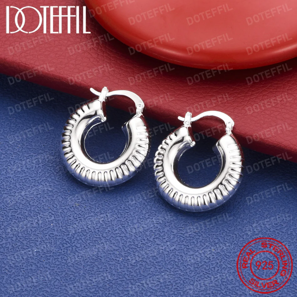 925 Sterling Silver Delicate Vertical Striped Round Earrings for Women, Fashionable Wedding Party Gift Jewelry