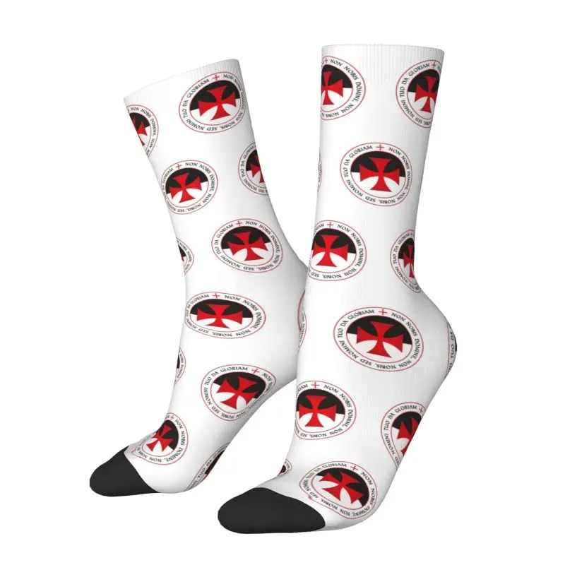 Cool Men's Knights Templar Cross Dress Socks Unisex Comfortable Warm 3D Printed Christian Crusader Seal Motto Crew Socks