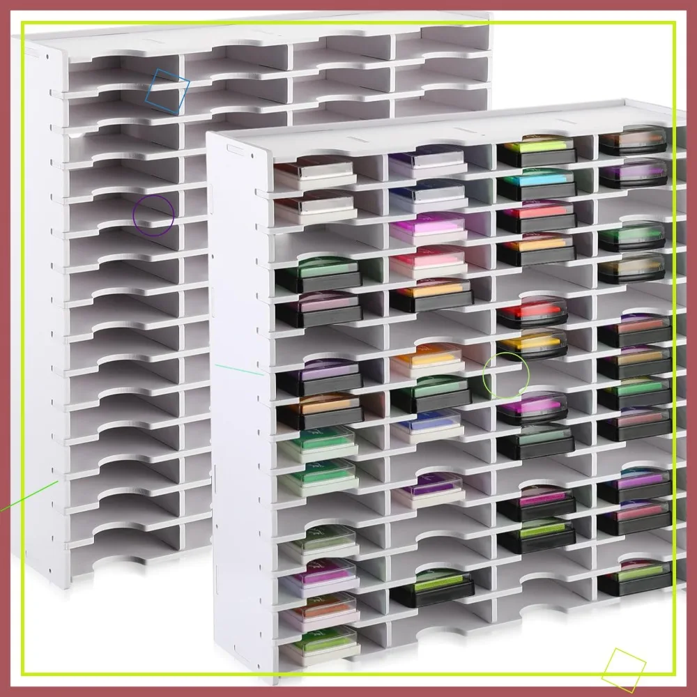 

2 Pack 60 Grids Ink Pad Storage Holder, Stamp Organizer Rack for Home Office Crafts, White