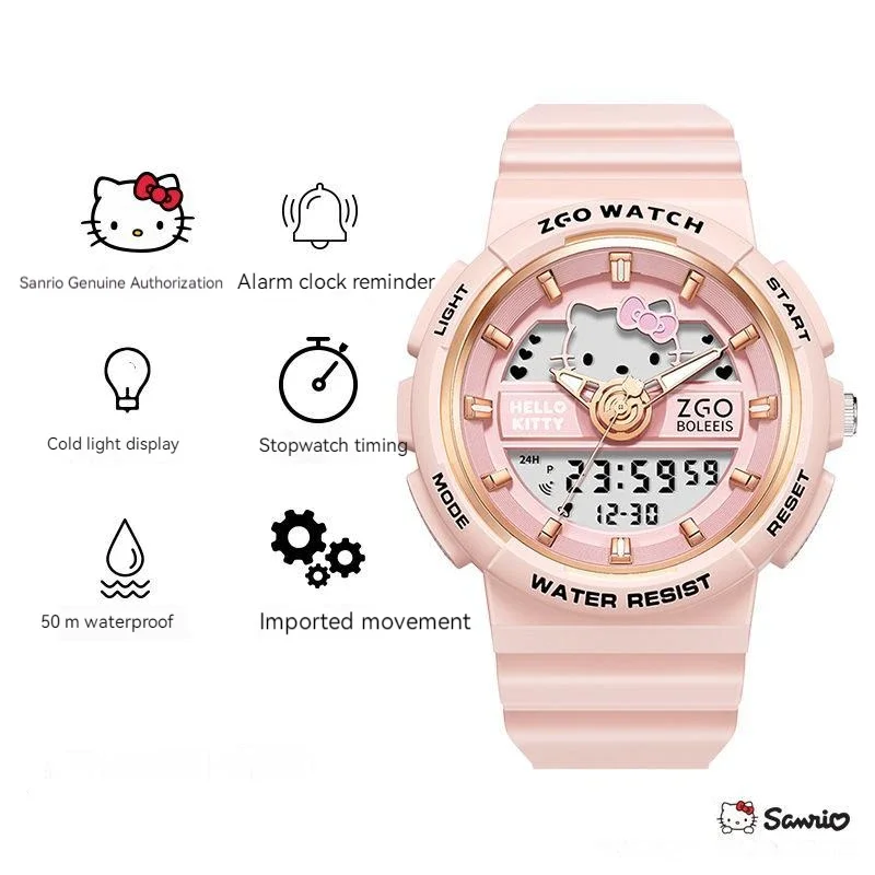 Sanrio Hello Kitty Watch Cinnamoroll Luminous Waterproof Alarm Clock Sports Women Girls Electronic Watches Kids Birthday Gifts