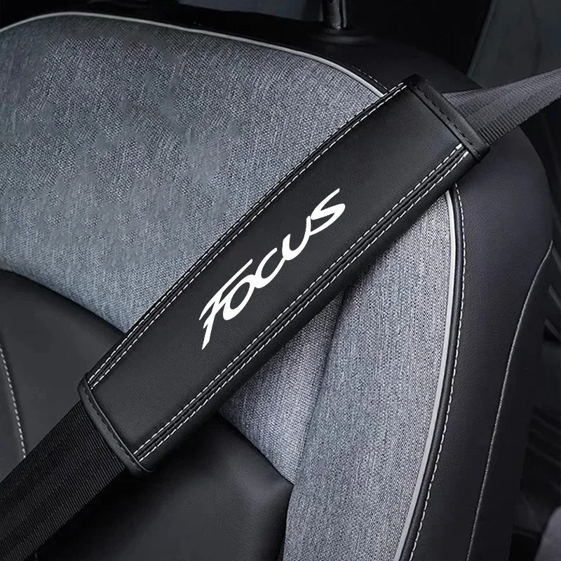 2Pcs Top Nappa Leather Car Seat Belt Shoulder Cover For Ford Foucs 2 3 C-Max STline Fiesta Ecosport Mondeo MK3 Car Accessories