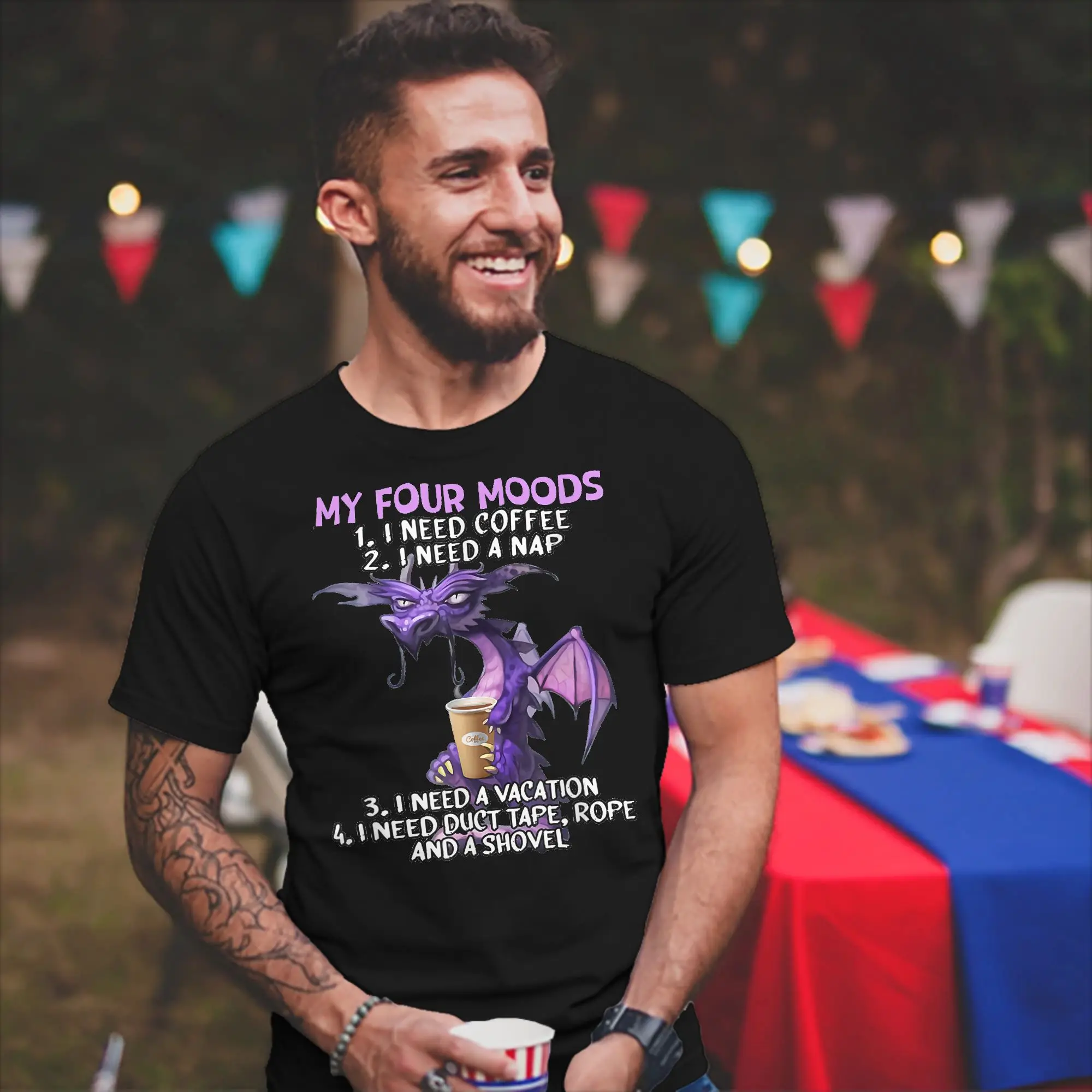 Funny My Four Moods I Need Coffee I Need A Nap Dragon Coffee Lover Tshirts For Men Women O-neck Clothes  Cotton Summer Top Tee