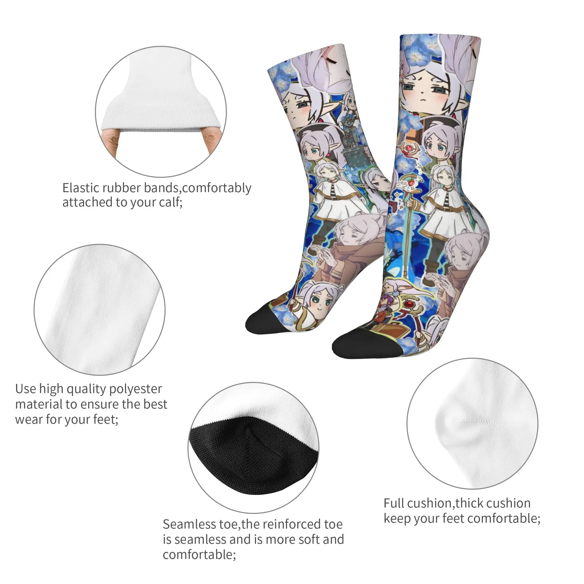 New Male Men Socks Crazy Frieren Collage Sock Polyester Anime Sport Women Stockings Spring Summer Autumn Winter
