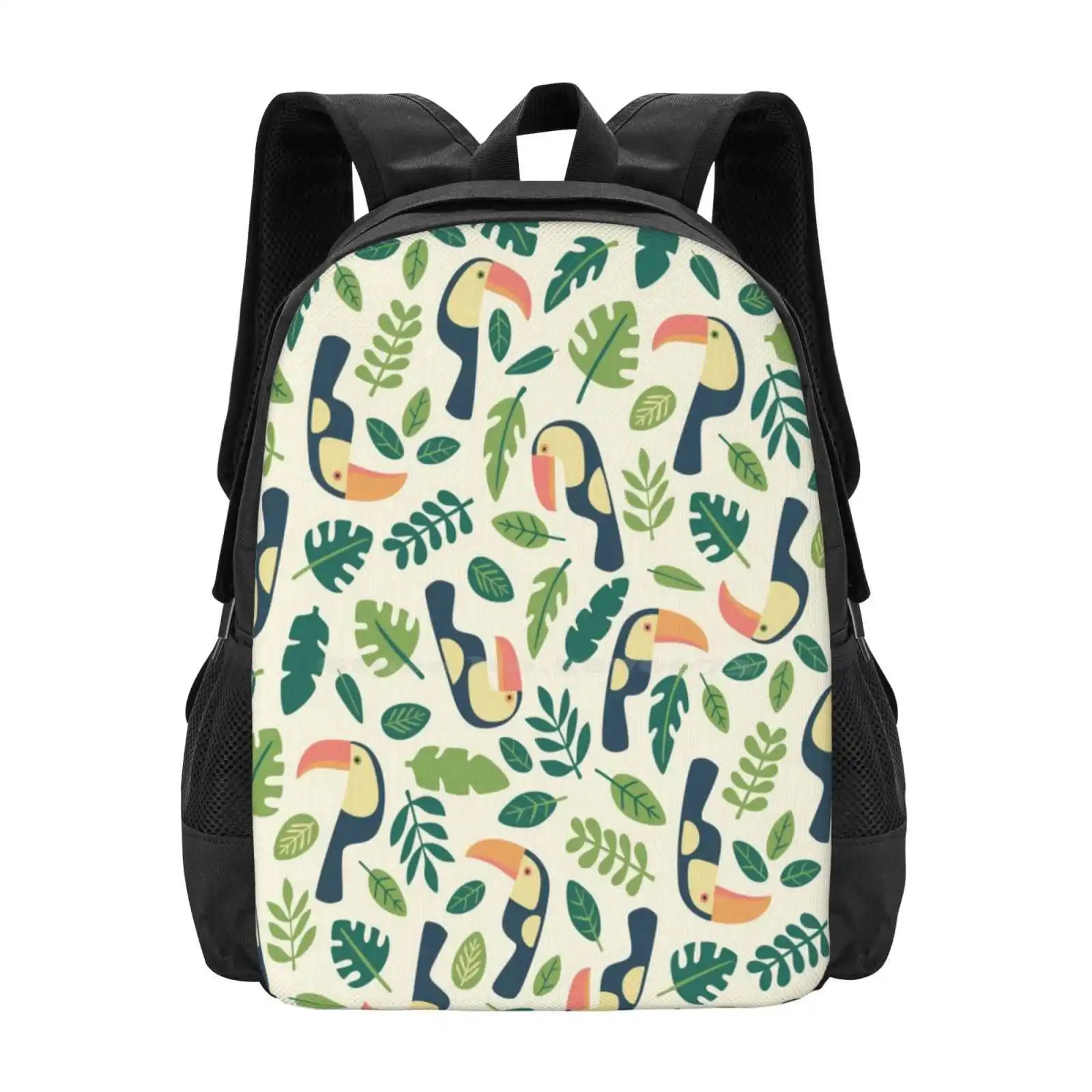 

Toucans Hot Sale Schoolbag Backpack Fashion Bags Toucan Bird Vector Kids Pattern Seamless Leaf Leaves Tropical Summer Cute