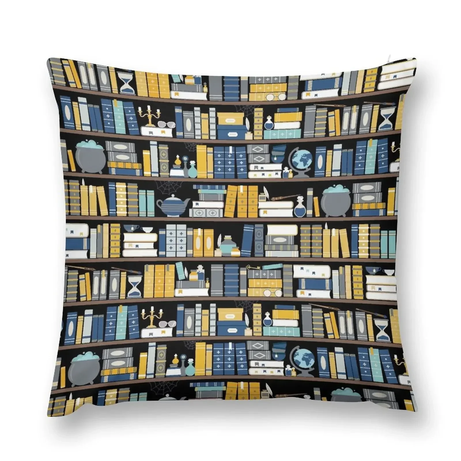 Bookcase Pattern - Blue Yellow Library Throw Pillow pillow pillowcase christmas pillowcases pillow