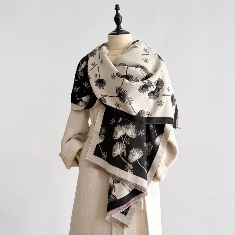 

Новый Жаккардовый Шарф-Палантин 2026 года: Легкий Люкс, Двусторонний, Под Кашемир, с Узором Одуванчик, Осенне-Зимний, Теплый, Элитный, для Женщин