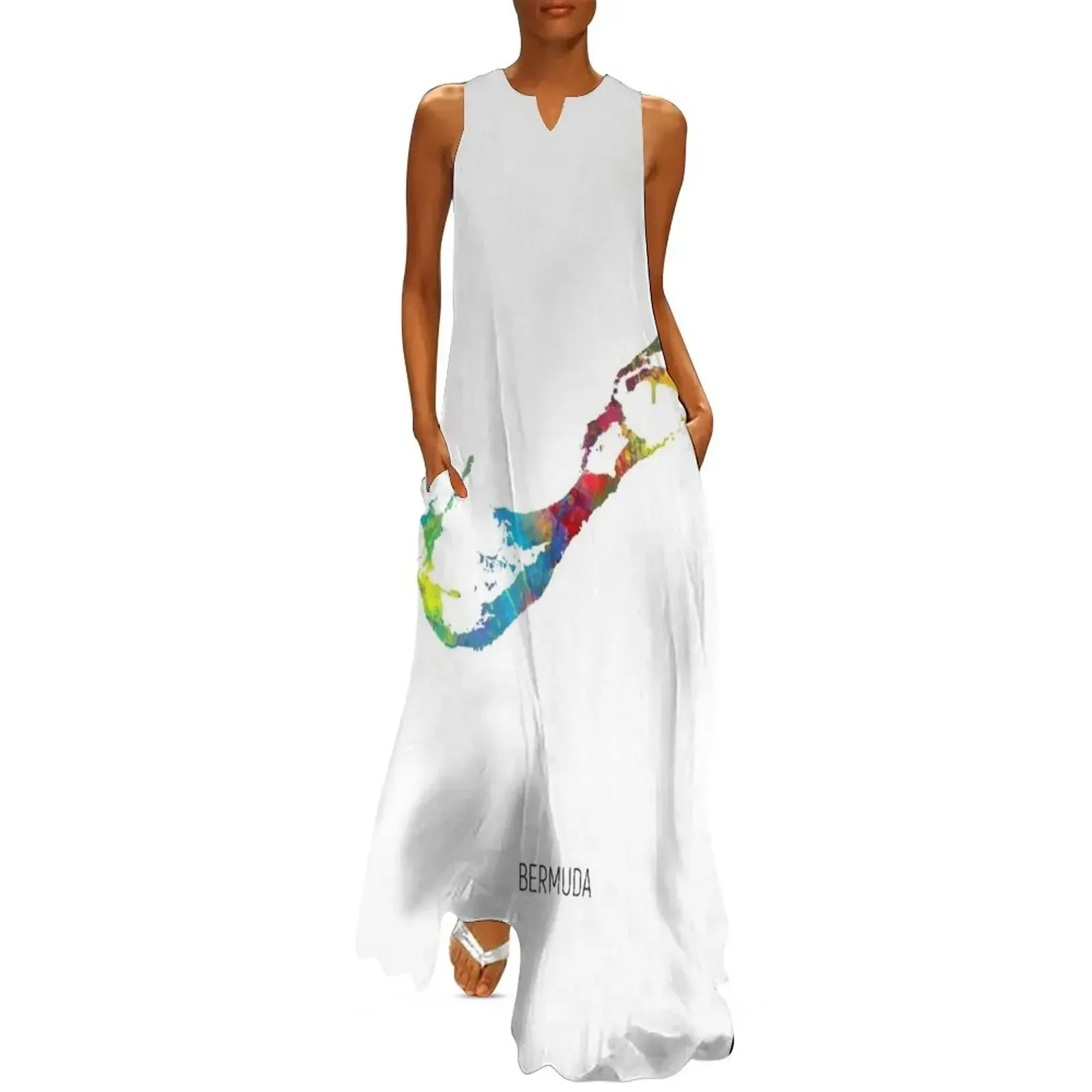 

Bermuda Watercolor Map Long Dress Dress for pregnant women wedding dresses for woman Summer skirt women evening dress