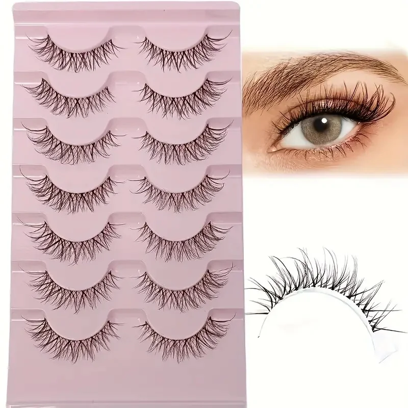 7 Pairs Fluffy 3D faux Mink Lashes - Natural Look Cat Eye Lashes For Women - Clear Band Strip Fake Eyelashes Pack