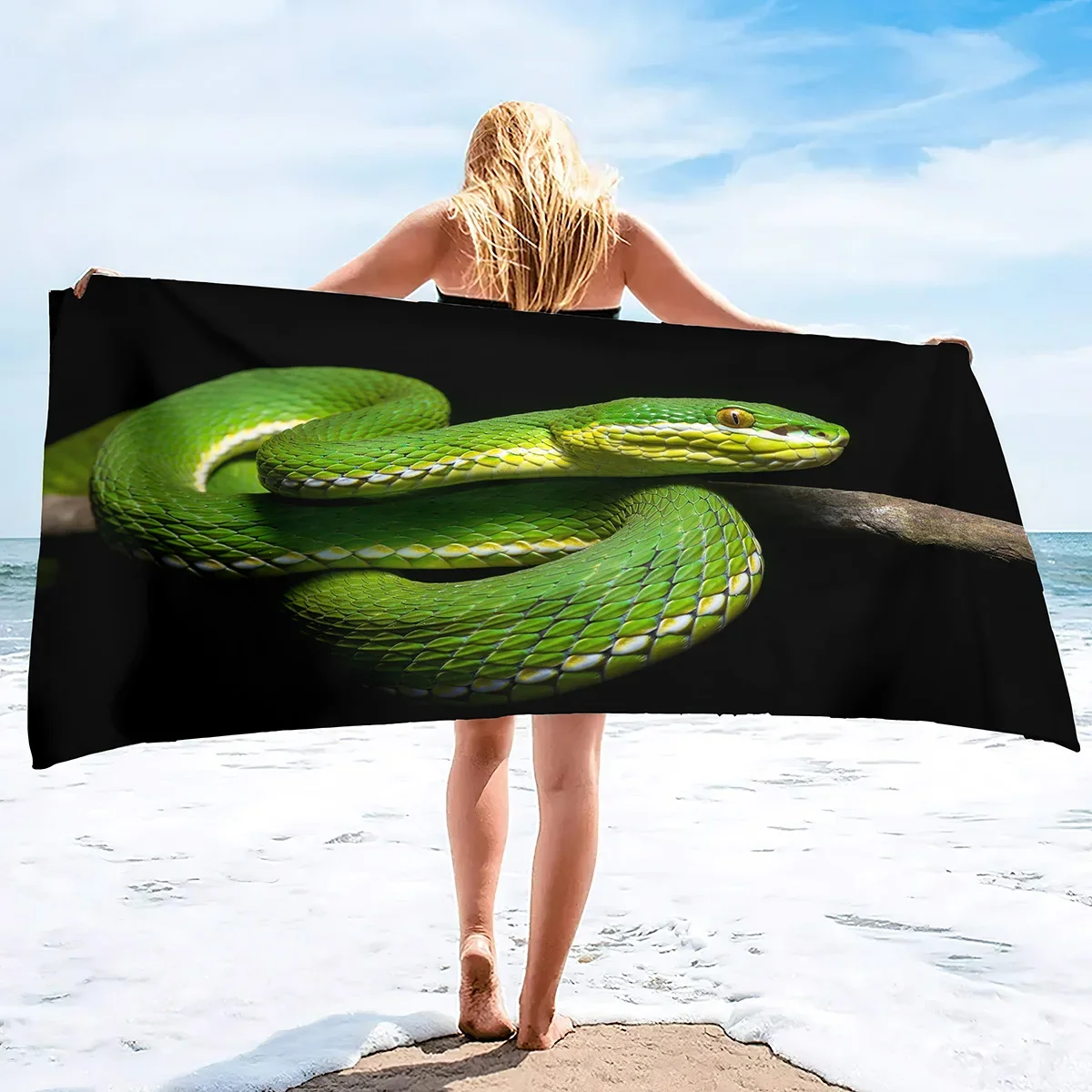 Snake Beach Towel Oversized,Thick Microfiber Beach Towel,Super Absorbent Sand Free Cool Swim Beach Towels for Reptile Lovers