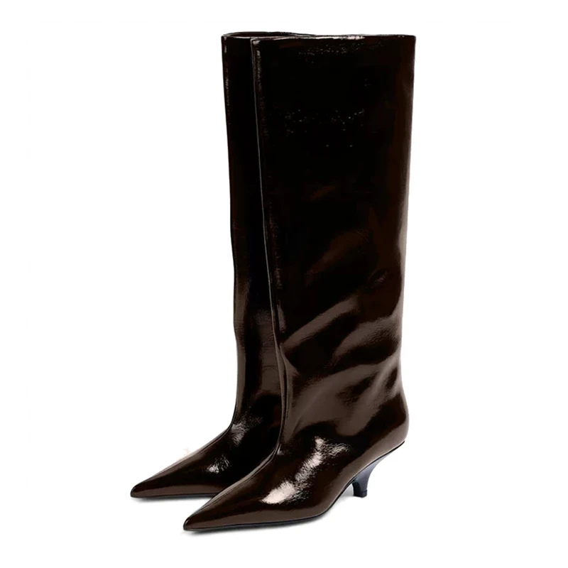 Botas de Mujer Estilo Urbano, Nuevas Botas de Invierno a la Moda, Botas Altas hasta la Rodilla con Punta Puntiaguda y Tacón Bajo, Zapatos Largos para Mujer, Zapatillas de Mujer