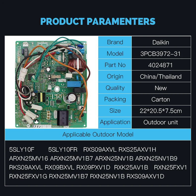 Printed Circuit Assy PCB 3PCB3972-31 Part Number 4024871 For Daikin Outdoor Unit RXN25MV1B7 5SLY10FR-ACDOE-R58 New And Original