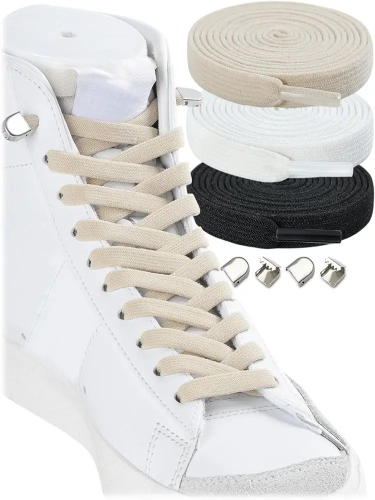 

3 Pairs No Tie Shoe Laces Tieless Flat No Tie Elastic Shoelaces for Kids and Adults Sneakers Quality Double-layer 8mm Shoelace