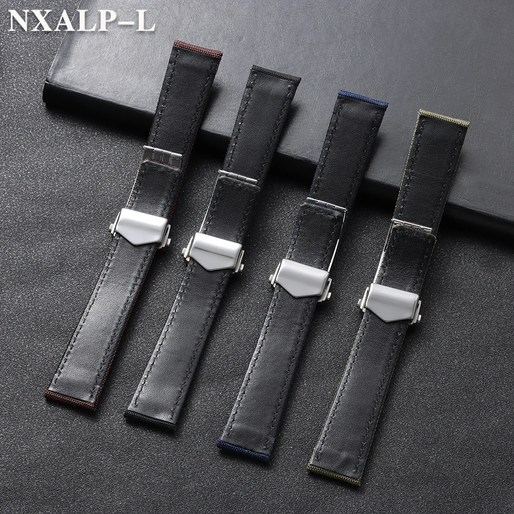 22mm 24mm Canvas Watchbands for Breitling for AVENGER NAVITIMER Nylon Leather Watch Strap for Tag Heuer Folding Buckle Bracelet