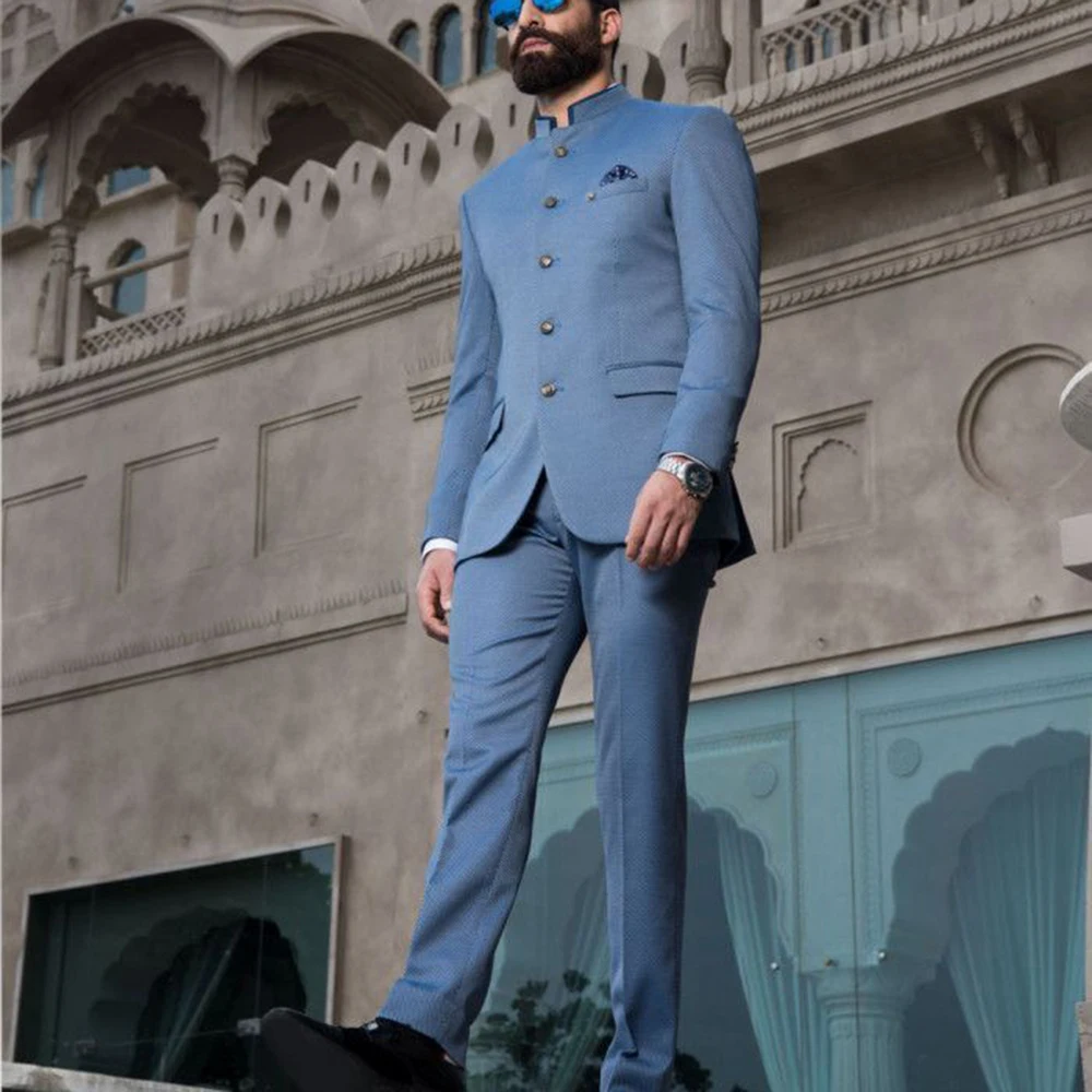 

Men's Suits Blue 2 Pieces Jacket Pants Single Breasted Blazers Sets Luxury Slim Fit Male Banquet Wedding Business Clothing