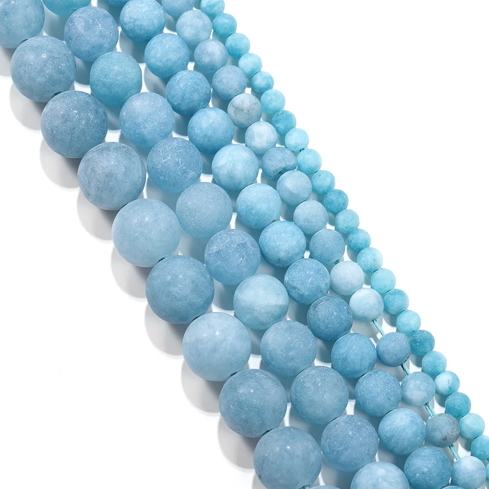 Frosted Aquamarine 4 6 8 10 12mm Accessories Frosted Aquamarine Loose Beads semi-finished Beads