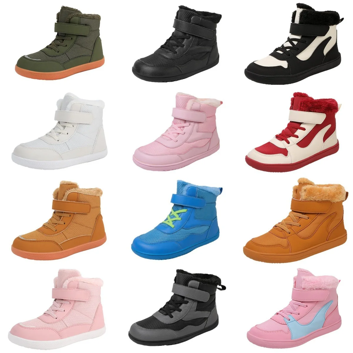 High-top Winter Fluffy Children's Barefoot Snow Boots Boys Girls Waterproof Sports Sneakers Kids Outdoor Warm Plush Cotton Shoes