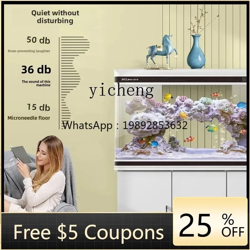 

fish tank glass aquarium living room household with cabinet floor-to-ceiling water-free medium and large ecological