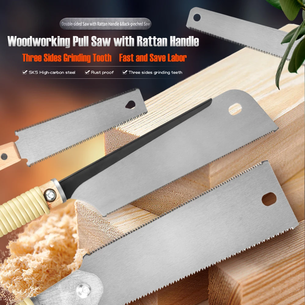 Multi-Surface Rattan Handled Hand Saw - Ergonomic, Thin Blade for Precise Woodworking and Metal Work, Bare Tool