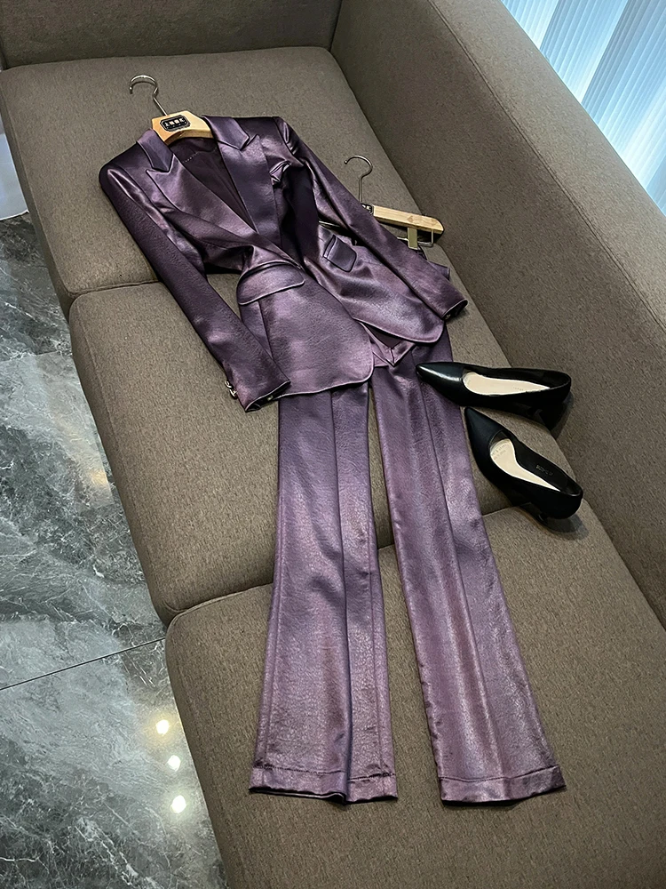 

Ele Purple Suit Jaet Women's High-End Profional OL Workwear Hotel Manager orm Asymmetric Hemline Faionable