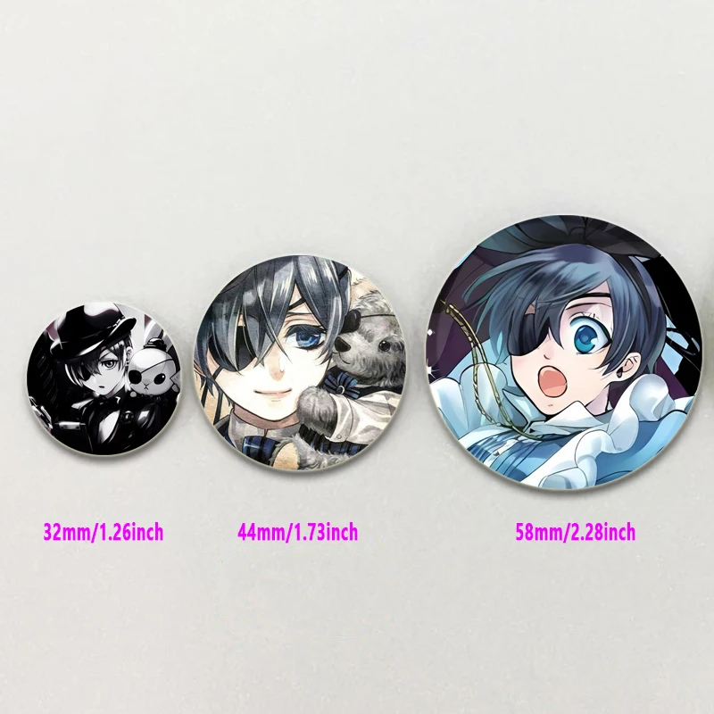 Anime Black Butler Badge Sebastian·Michaelis/Ciel Phantomhive Cartoon Brooches for Creative Lapel Pin Round Soft Decoration Gift