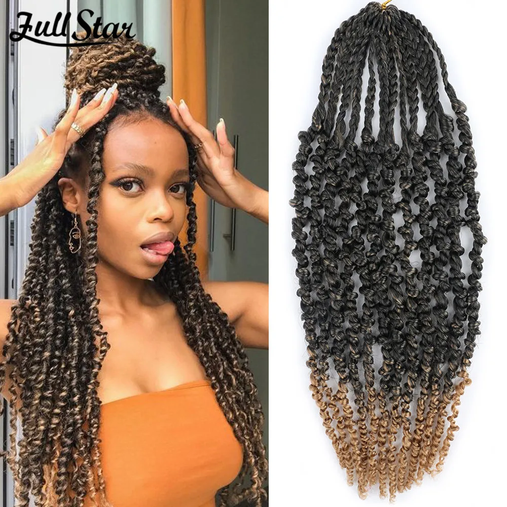 Full Star 16 Inch Box Passion Twist Hair Pre-twisted Ombre Crochet Hair Water Wave Crochet Box Braids Bohemian Synthetic Hair