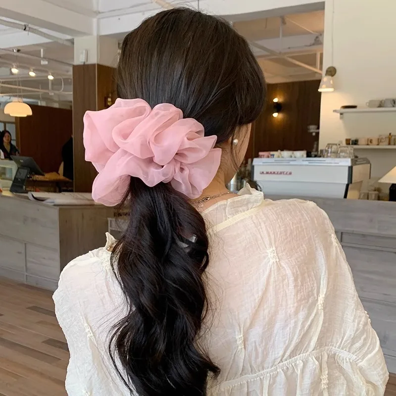 Double Layer Silk Organza Scrunchies Sweet Flower Hair Band for Girls Ponytail Holder Rubber Bands Hair Ties Hair Accessories