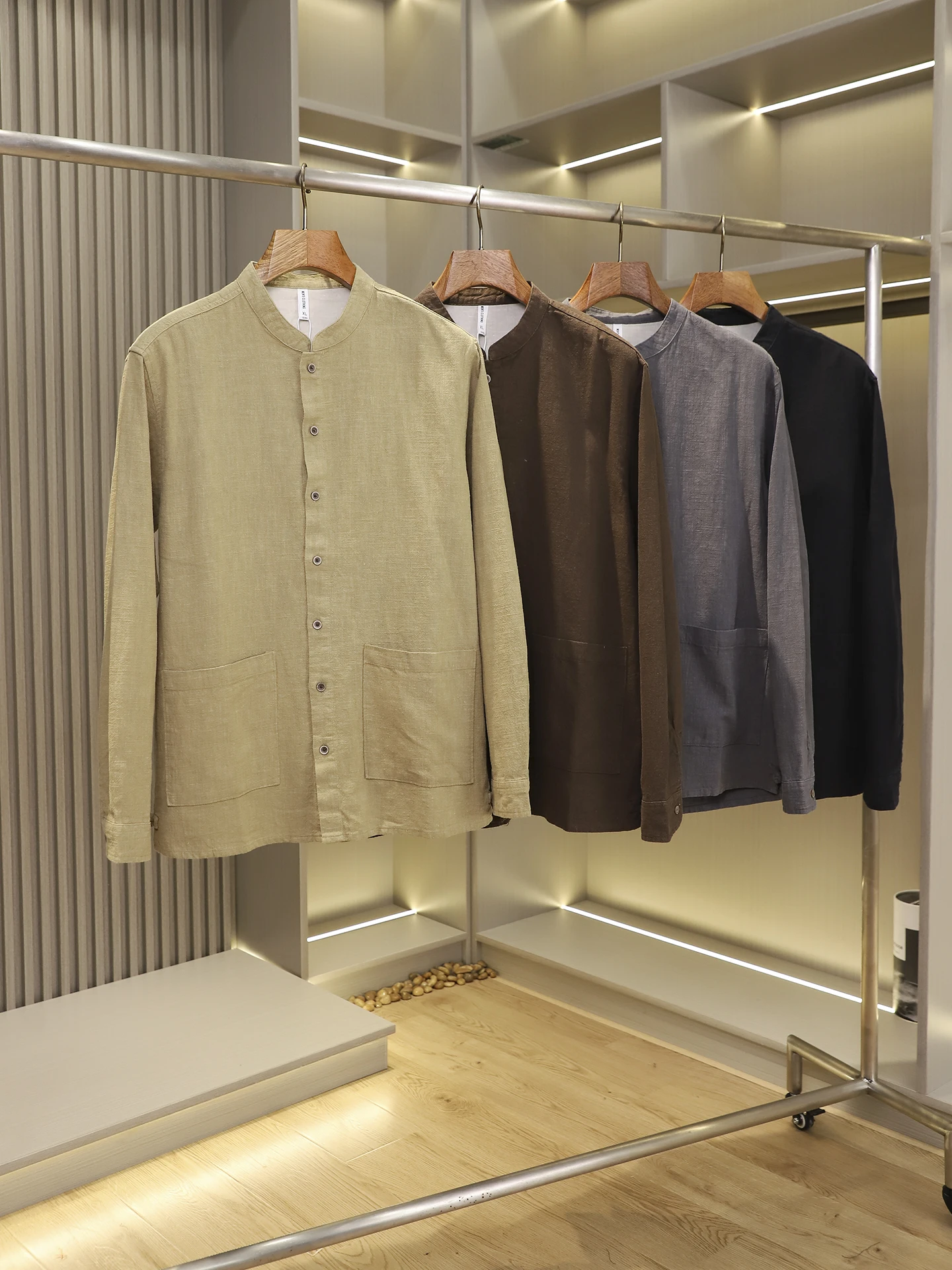 

New Chinese Style Men's Linen Shirt Jacket Lightweight Breathable Retro Henry Collar Casual Spring Summer Outerwear