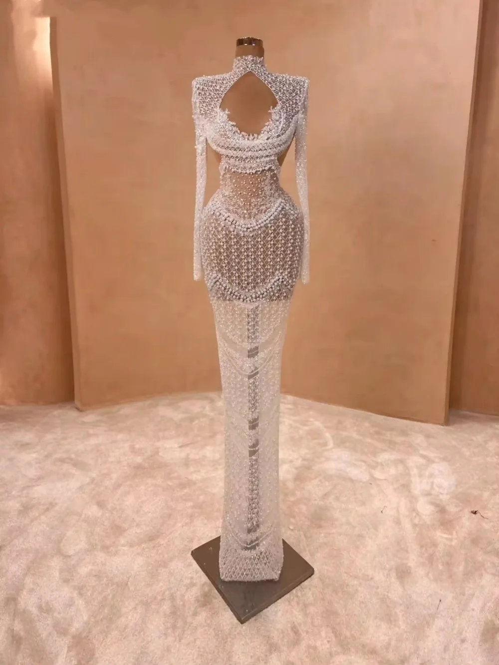 Modern High Neck Wedding Dresses Sequins Pearls Long Sleeve Mermaid Bridal Gowns Illusion Slim Fit Customized Vestidos De Novia