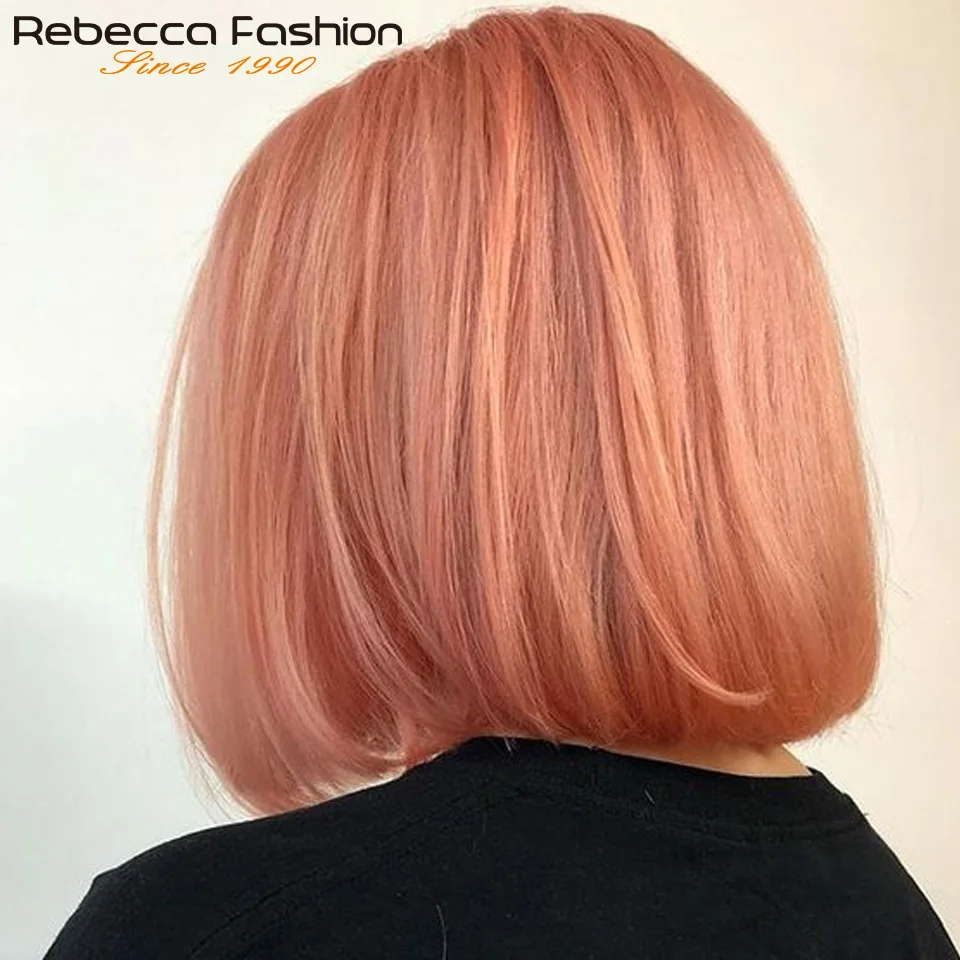 Rebecca Rose Pink Straight Bob Lace Front Human Hair Wigs Colored Peruvian Human Hair Wig For Women Omber Transparent Lace Wigs