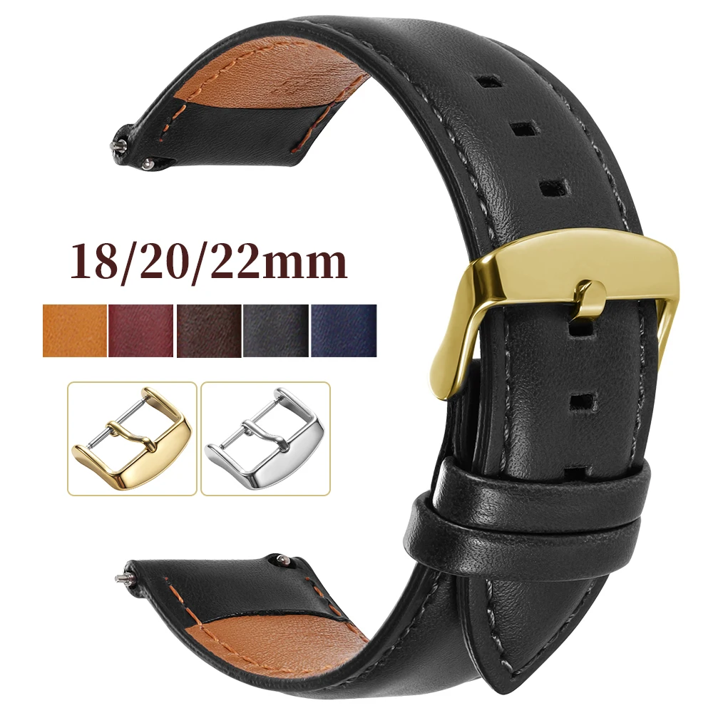 Vintage Brown Leather Watchband 18mm 20mm 22mm 24mm Cowhide Watch Strap Men Women Quick Release Bracelet Universal Wristband