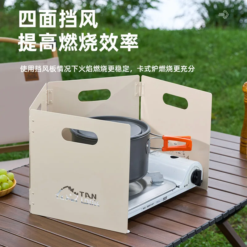 Portable Camping Stove Windscreen Thickened Foldable Butane Burner Wind Deflector Shield for Outdoor Cooking Carbon Steel Win