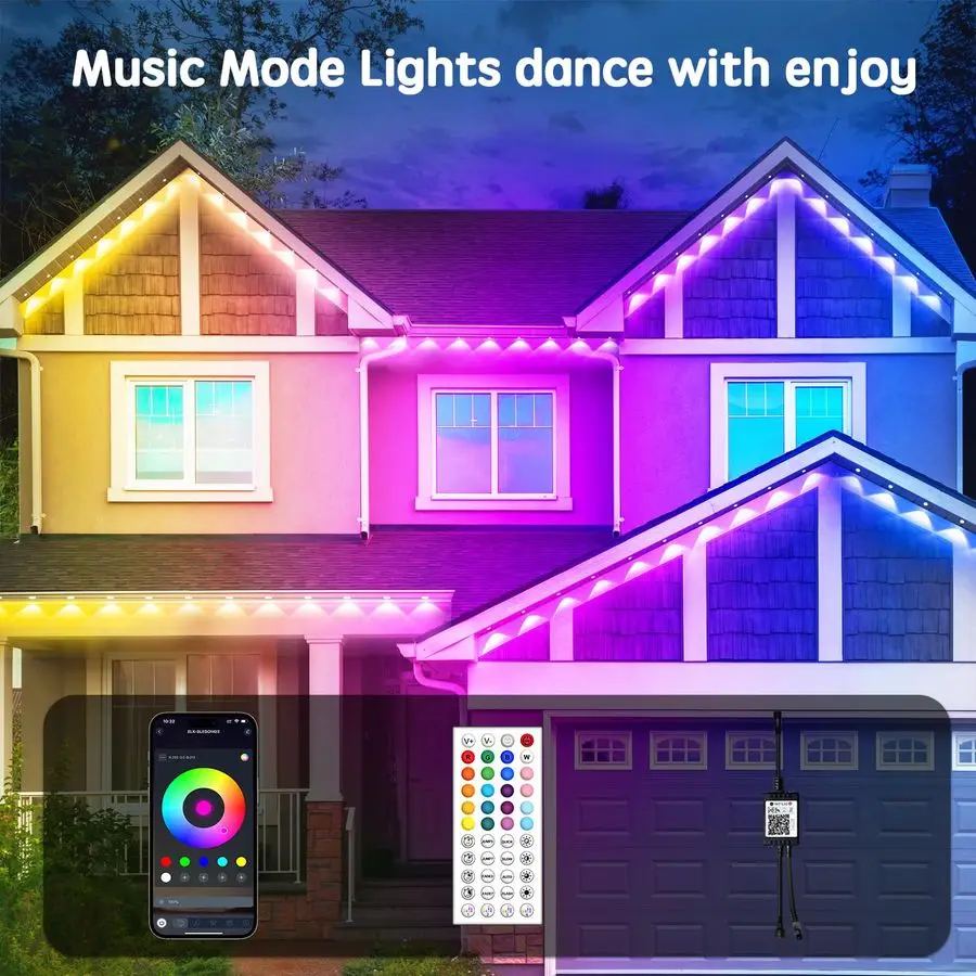 Permanent Outdoor RGB Lights,IP65 Waterproof Smart LED Eaves Lights with App Remote Control,for Christmas and All Holiday Decor,