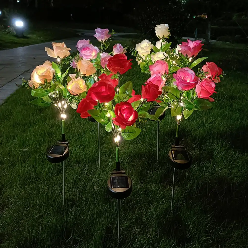 

Outdoor Garden Solar Light Flower Shaped Lamp 7 Heads Design Patio Yard Pathway Rose LED Lamp