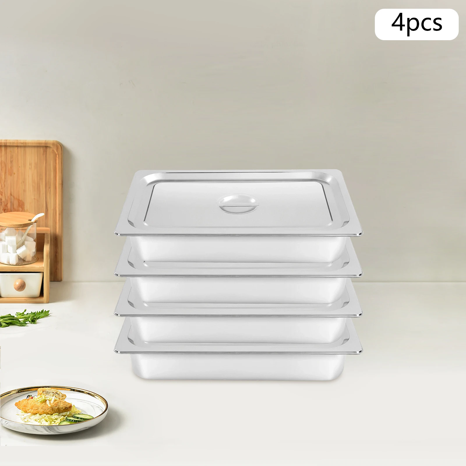 4 Pcs 9l Steam Table Pans With Lids Buffet Chafing Dishes Stainless Steel Food Container For Commercial Or Personal Uses
