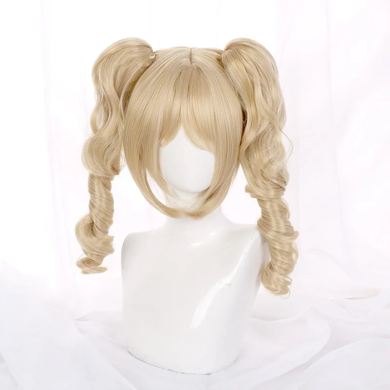 Peruca cosplay Genshin Impact Barbara, estilo dourado claro com moldura facial, peruca de jogo e anime