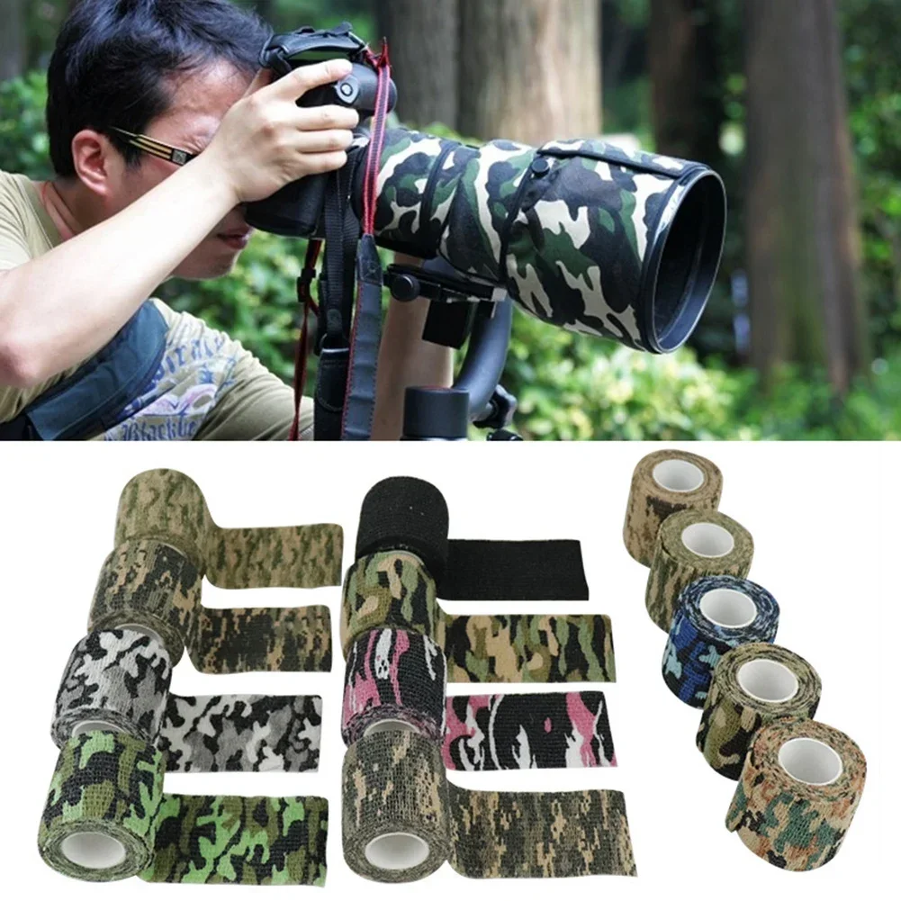 1 Roll Self-Adhesive Non-Woven Camouflage Hunting Stretch Camo Tape Bandages Outdoor Hiking Camping Props